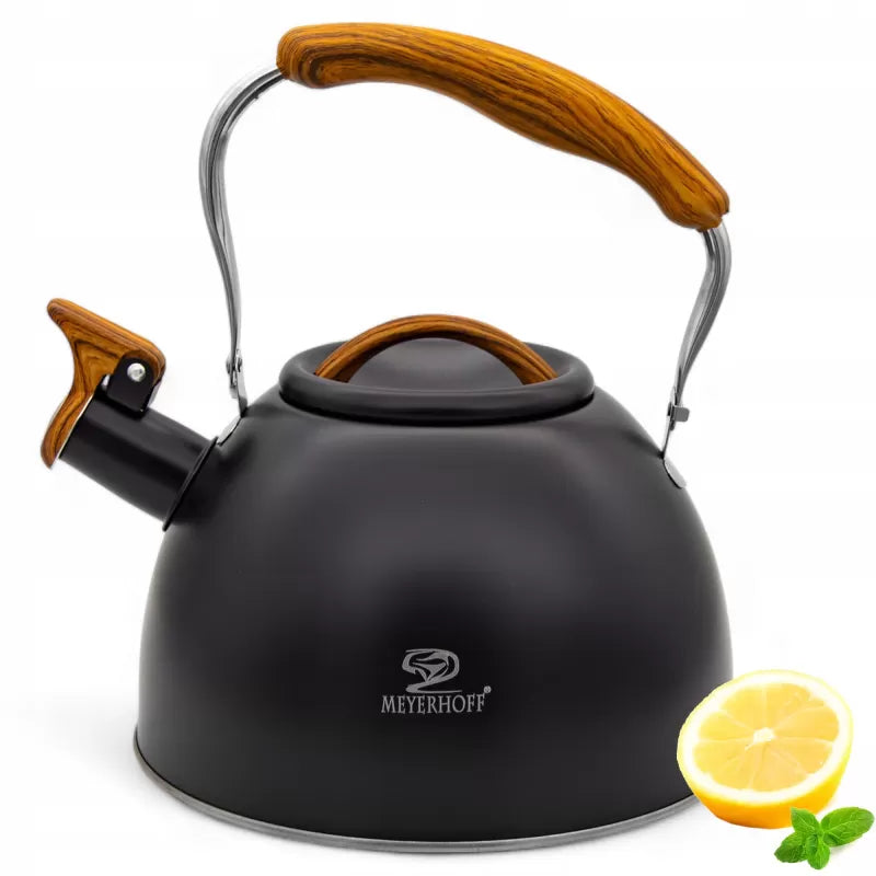 Meyerhoff RVS fluitketel 2,5 liter MH-4415B – Inductie fluitketel – Matzwart – Opklapbaar handvat – Met fluit – Voor gas en inductie