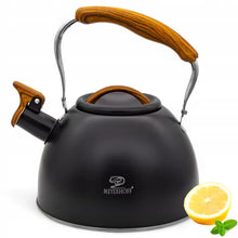 Afbeelding in Gallery-weergave laden, Meyerhoff RVS fluitketel 2,5 liter MH-4415B – Inductie fluitketel – Matzwart – Opklapbaar handvat – Met fluit – Voor gas en inductie