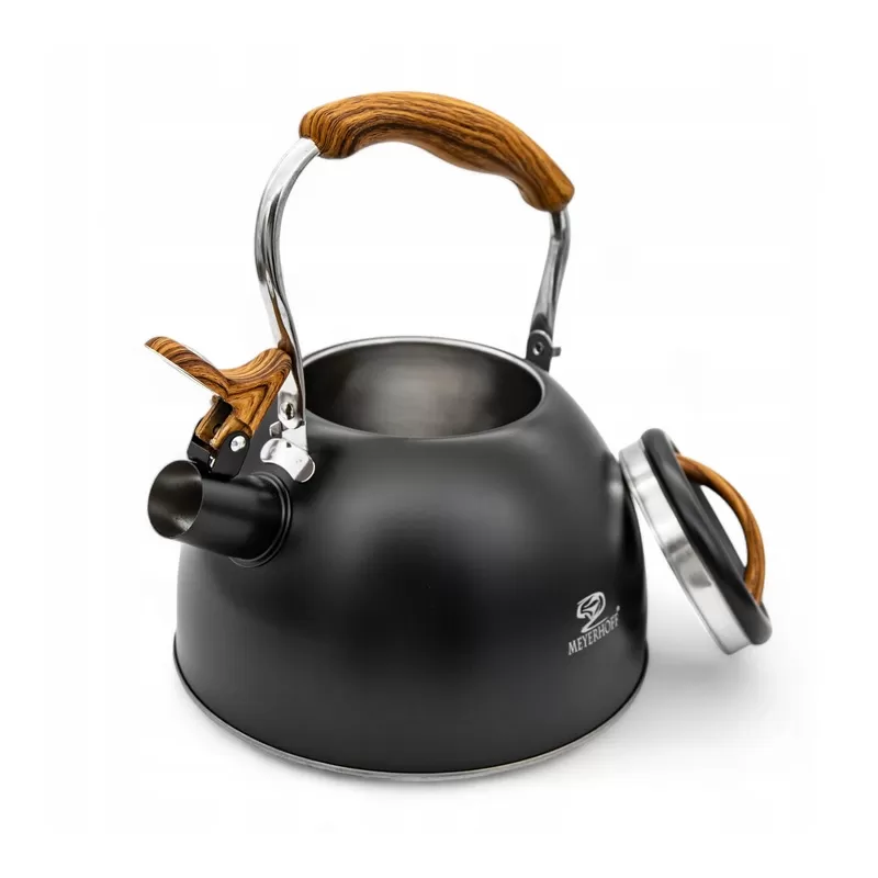 Meyerhoff RVS fluitketel 2,5 liter MH-4415B – Inductie fluitketel – Matzwart – Opklapbaar handvat – Met fluit – Voor gas en inductie
