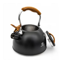 Afbeelding in Gallery-weergave laden, Meyerhoff RVS fluitketel 2,5 liter MH-4415B – Inductie fluitketel – Matzwart – Opklapbaar handvat – Met fluit – Voor gas en inductie