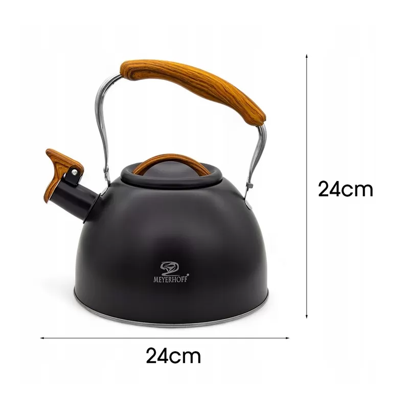 Meyerhoff RVS fluitketel 2,5 liter MH-4415B – Inductie fluitketel – Matzwart – Opklapbaar handvat – Met fluit – Voor gas en inductie