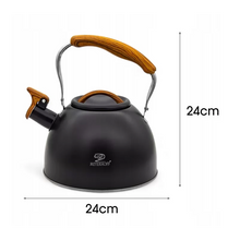 Afbeelding in Gallery-weergave laden, Meyerhoff RVS fluitketel 2,5 liter MH-4415B – Inductie fluitketel – Matzwart – Opklapbaar handvat – Met fluit – Voor gas en inductie