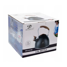 Afbeelding in Gallery-weergave laden, Meyerhoff RVS fluitketel 2,5 liter MH-4415B – Inductie fluitketel – Matzwart – Opklapbaar handvat – Met fluit – Voor gas en inductie