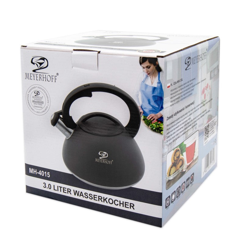 Meyerhoff RVS fluitketel 3 liter MH-4015 – Inductie fluitketel – Matzwart – Modern elegant design