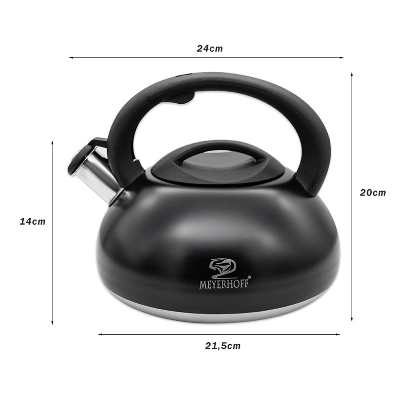 Meyerhoff RVS fluitketel 3 liter MH-4015 – Inductie fluitketel – Matzwart – Modern elegant design