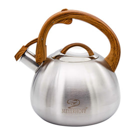 Meyerhoff RVS fluitketel 3 liter MH-4149J – Inductie fluitketel – Metallic bruintinten – Moderne handgreep met houtnerfdesign