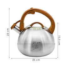 Afbeelding in Gallery-weergave laden, Meyerhoff RVS fluitketel 3 liter MH-4149J – Inductie fluitketel – Metallic bruintinten – Moderne handgreep met houtnerfdesign