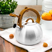 Afbeelding in Gallery-weergave laden, Meyerhoff RVS fluitketel 3 liter MH-4149J – Inductie fluitketel – Metallic bruintinten – Moderne handgreep met houtnerfdesign