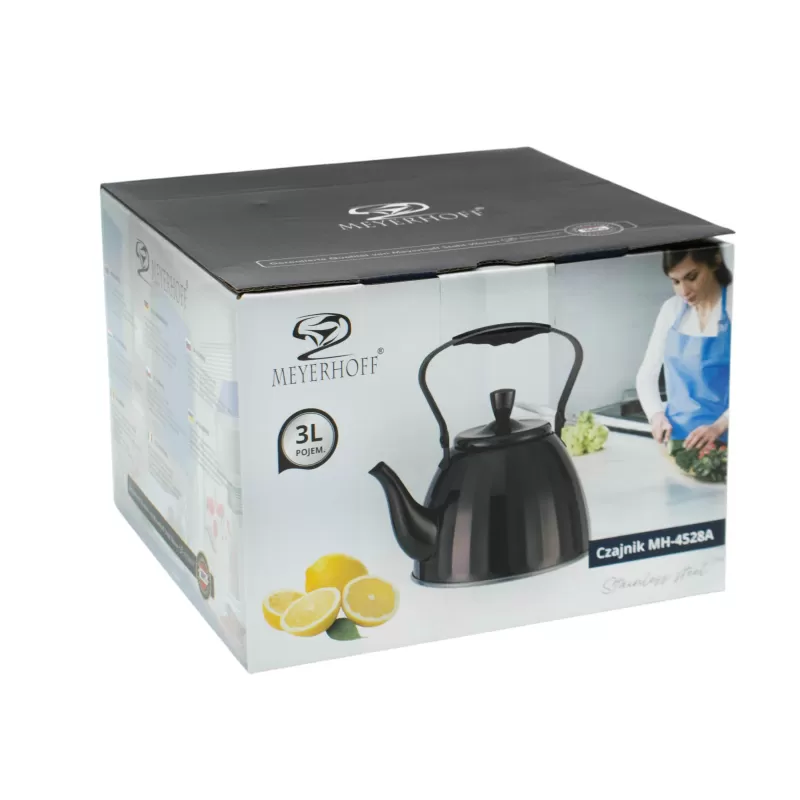 Meyerhoff RVS waterketel 3 liter MH-4528A – Inductie waterkoker – Glanzend zwart – Opklapbaar handvat – Zonder fluit