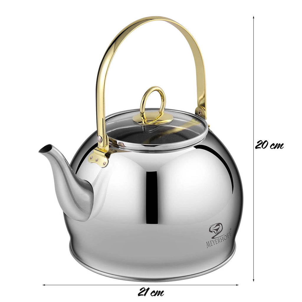 Meyerhoff RVS waterketel 2 liter MH-4327C  – Voor inductie en gas – Zonder fluit – Opklapbaar handvat – Zilver design