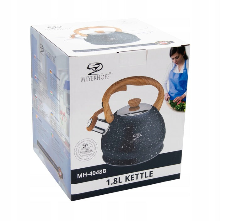 Meyerhoff MH-4048B Fluitketel 1,8 Liter – RVS – Zwart Marmer – Inductie & Gas – Met Fluit