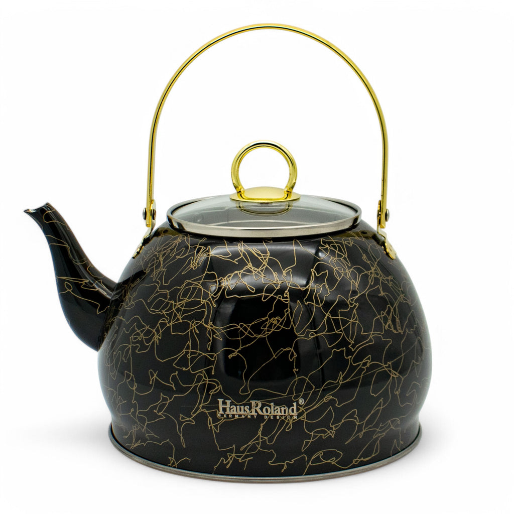 Haus Roland waterketel 1 liter HR710-10 – Inductie waterkoker – Zwart met goud – Zonder fluit – Opklapbaar handvat
