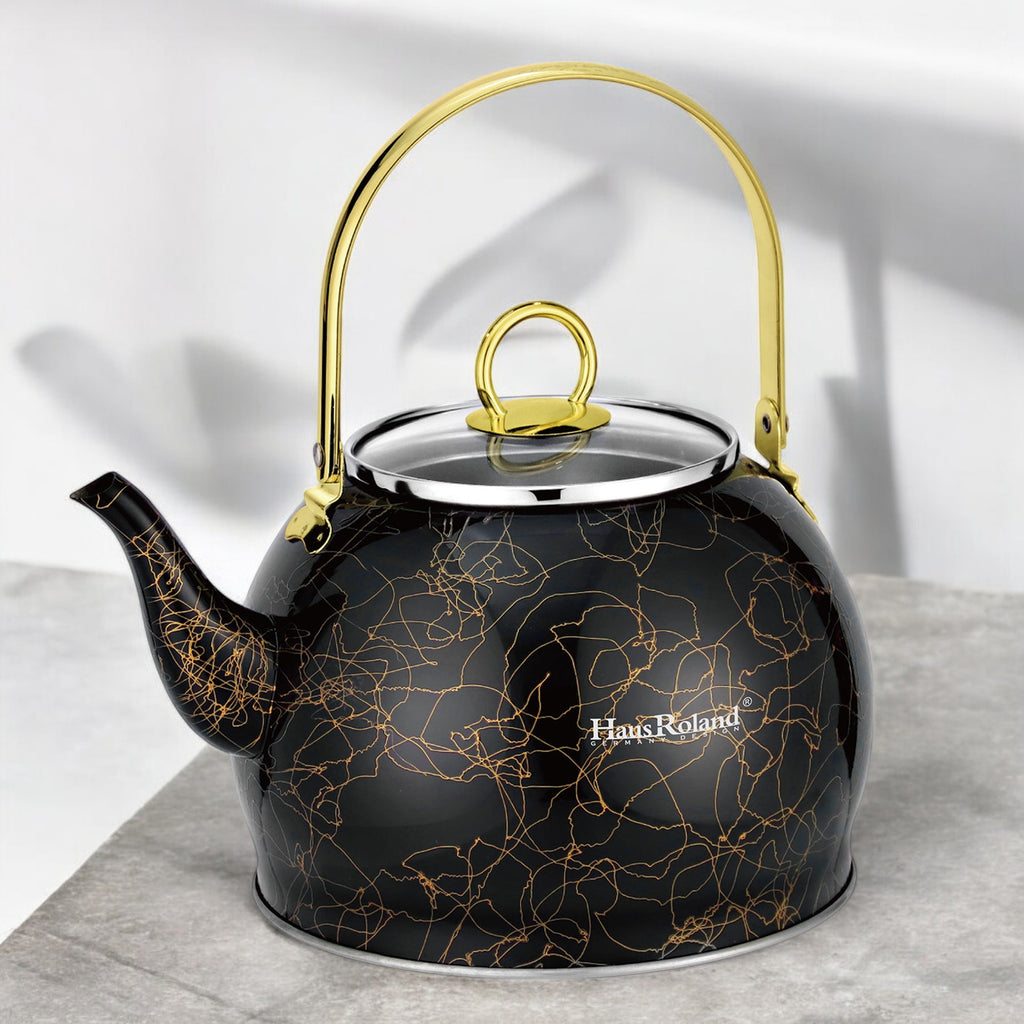 Haus Roland waterketel 1 liter HR710-10 – Inductie waterkoker – Zwart met goud – Zonder fluit – Opklapbaar handvat