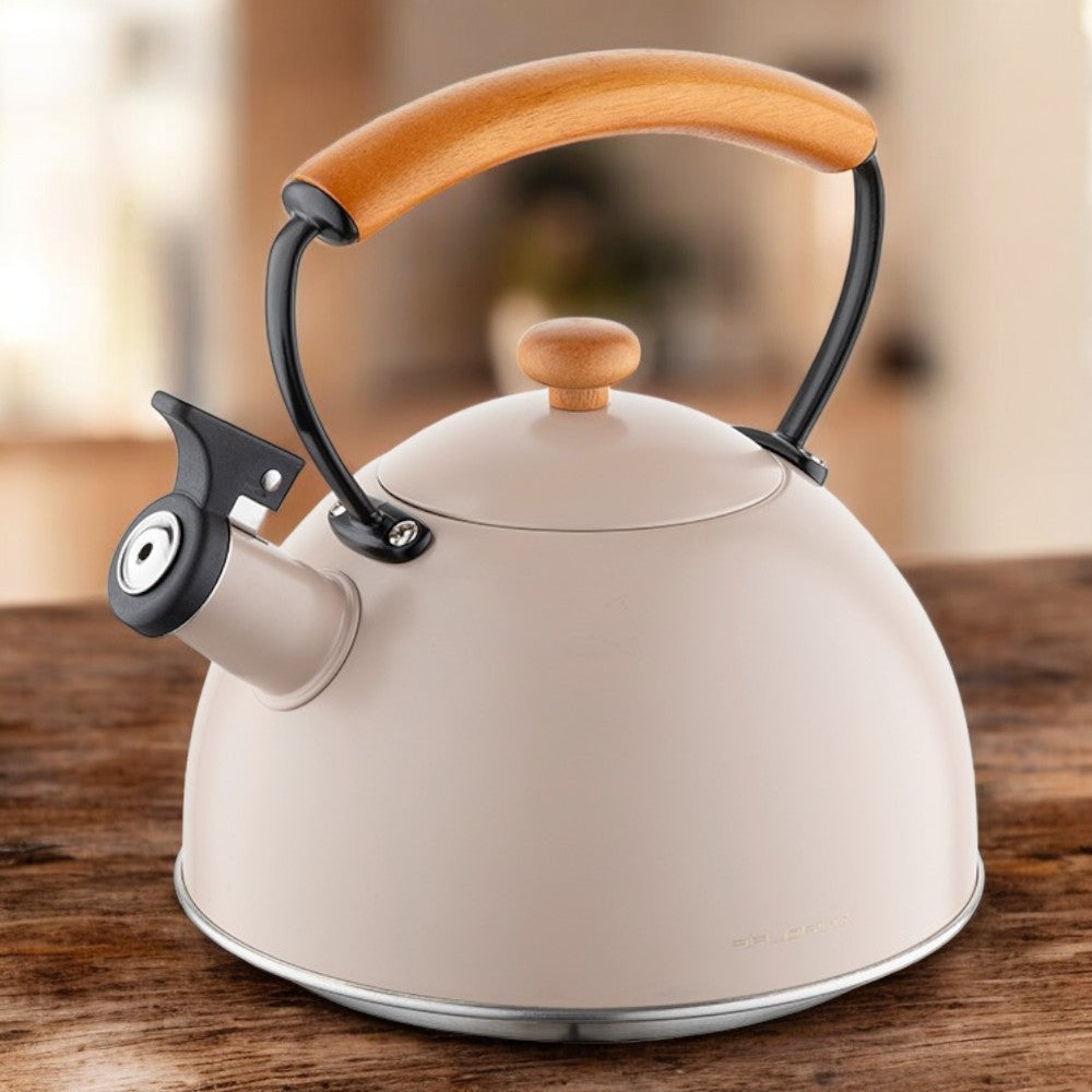 Florina Natura Line Fluitketel 2,3 L - Mat Beige - RVS Theeketel - Geschikt voor Inductie & Alle Warmtebronnen