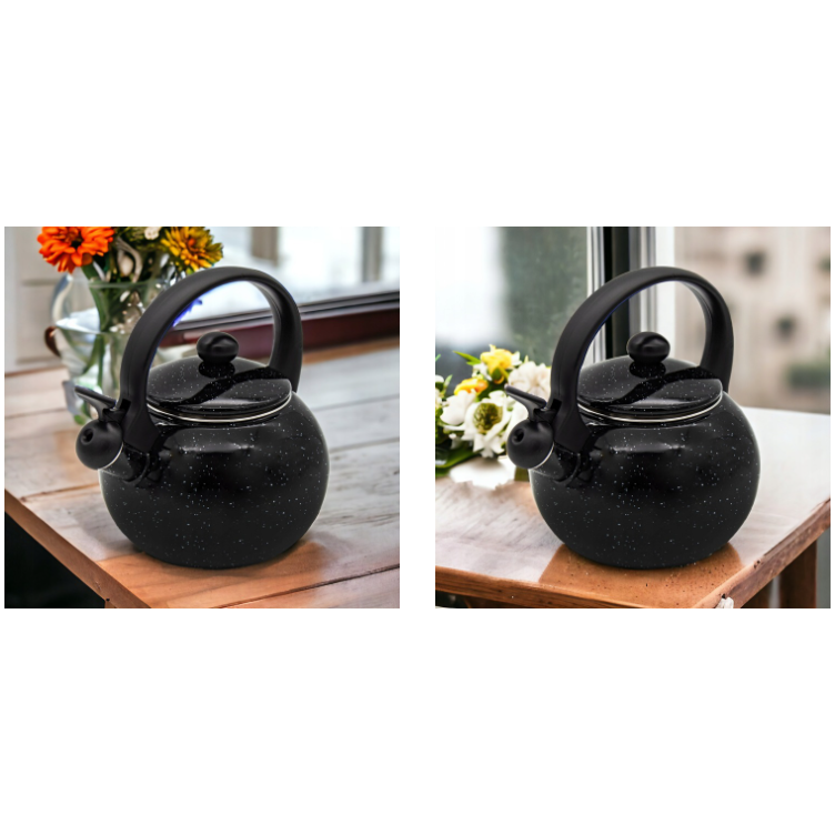 Meyerhoff Fluitketel 2,2L – Zwart Emaille – Inductie Fluitketel – Met Fluitje – Voor Alle Warmtebronnen – Theepot Look