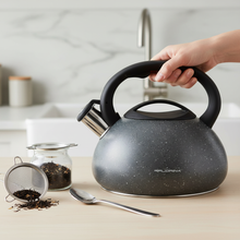 Afbeelding in Gallery-weergave laden, Florina Lava Fluitketel 2,5 L – RVS – Zwart/Grijs Steenlook – Inductie &amp; Alle Warmtebronnen