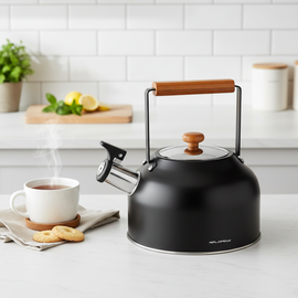 Florina Tokyo Fluitketel 2,5 L – RVS Mat Zwart – Japans Design – Theeketel Inductie & Alle Warmtebronnen