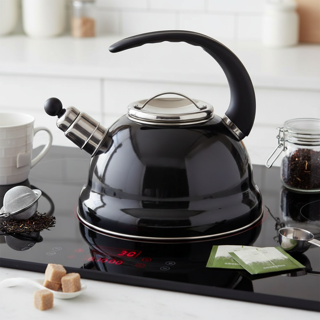 Altom Design Izydor Fluitketel 2,5 L – Emaille Grafiet – Handgemaakt – Inductie & Alle Warmtebronnen
