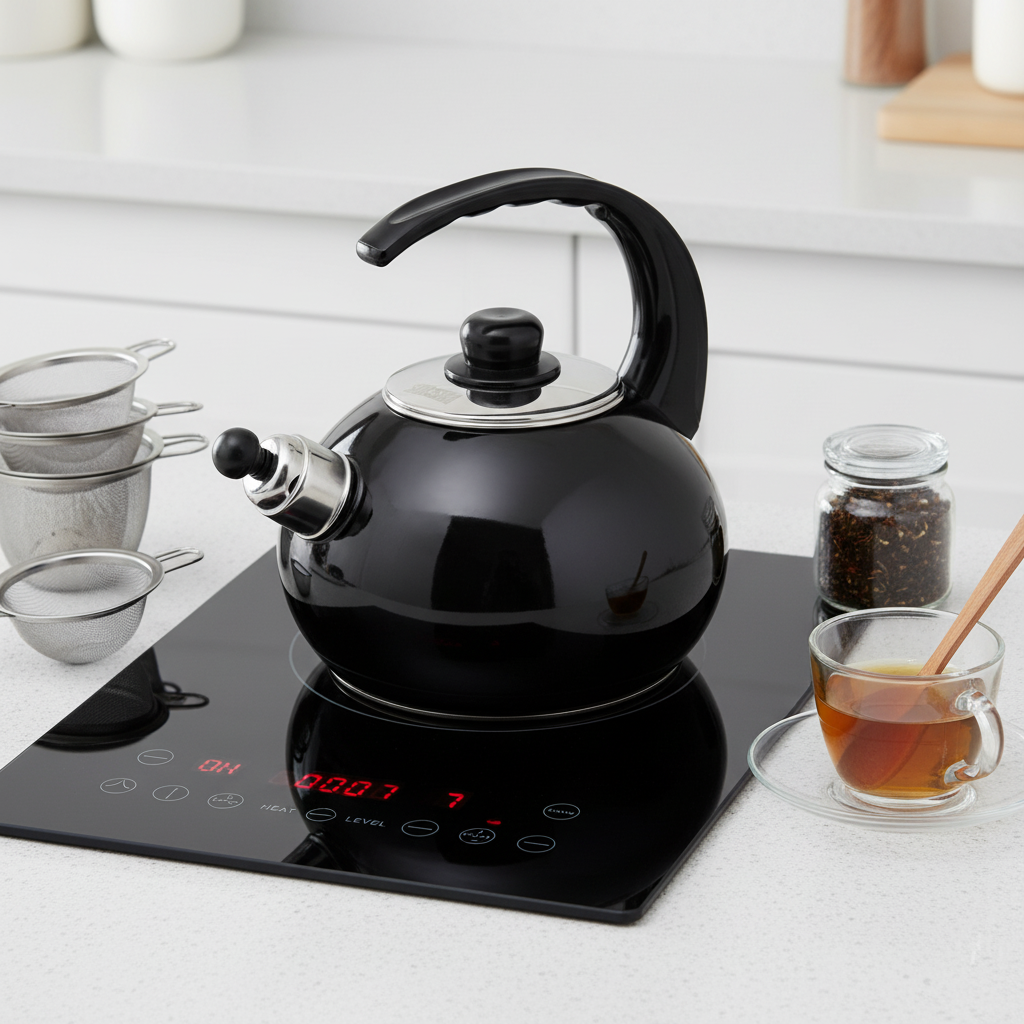 Altom Design Czajnik Fluitketel 2,5 L – Handgemaakt Emaille Zwart – Theeketel Inductie & Alle Warmtebronnen