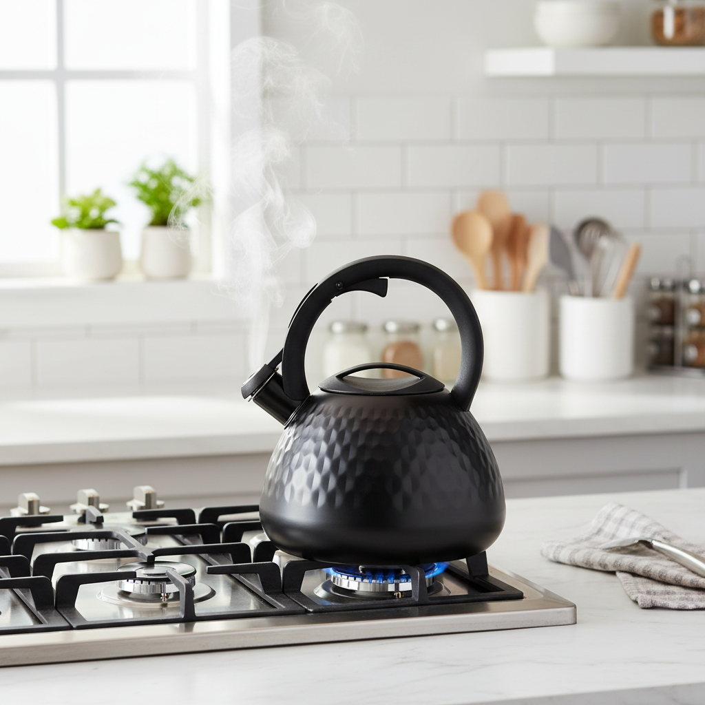 Altom Design Gordon Fluitketel 2,7 L – RVS Mat Zwart – Uniek Ruitpatroon – Inductie & Alle Warmtebronnen