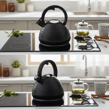 Afbeelding in Gallery-weergave laden, Altom Design Gordon Fluitketel 2,7 L – RVS Mat Zwart – Uniek Ruitpatroon – Inductie &amp; Alle Warmtebronnen