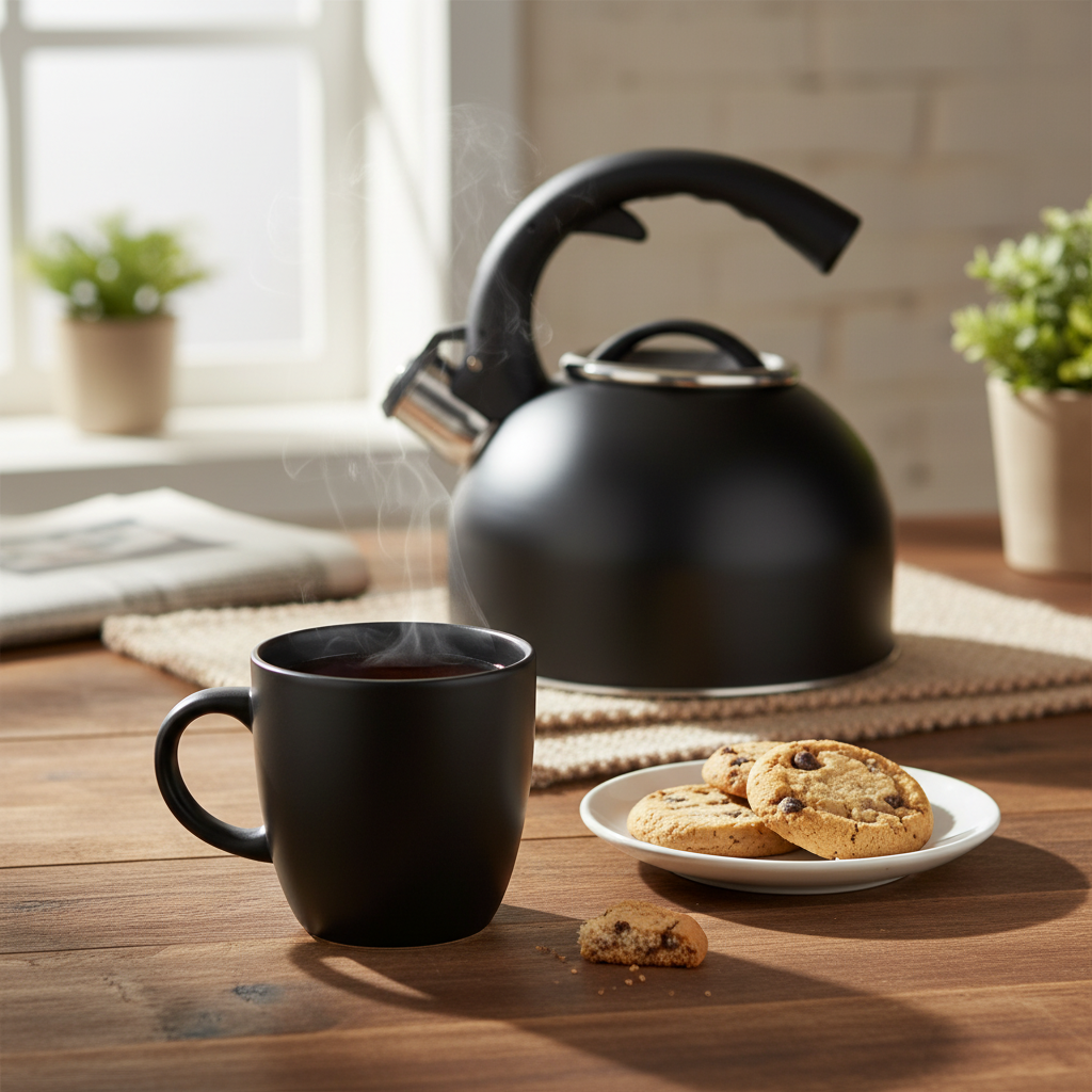 Altom Design Martin Fluitketel 2,7 L – RVS Mat Zwart – Chroom Accenten – Inductie & Alle Warmtebronnen