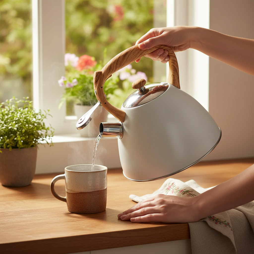 Klausberg KB-7264 Fluitketel 3L – RVS Mat Lichtgrijs met Houtlook Handvat – Inductie & Alle Warmtebronnen