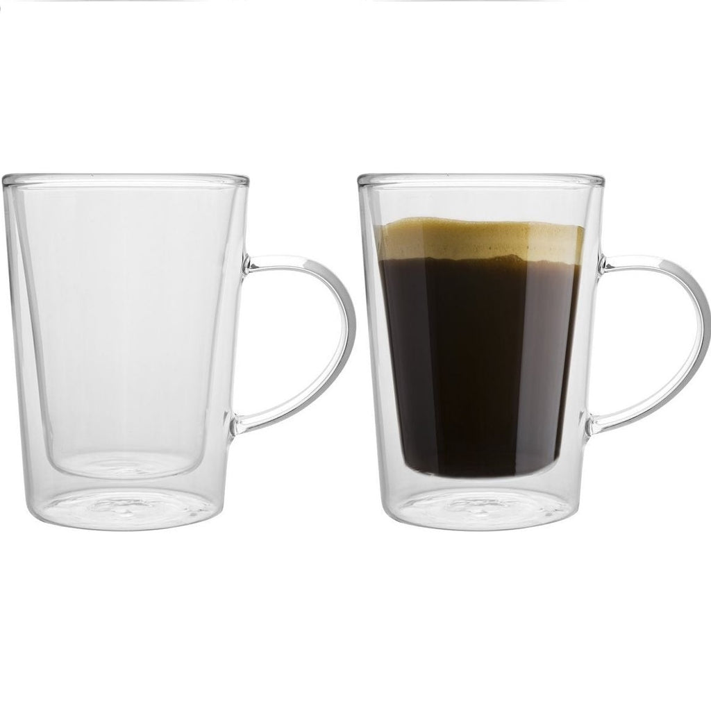 Set van 2 dubbelwandige koffie of thee glazen met oor 340ML