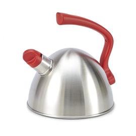 Habonne Flame Fluitketel Inductie 1.75L – RVS Geborsteld Zilver – Soft-Touch Rood Handvat – Dubbele Bodem – Luxe RVS Fluitketel voor Alle Warmtebronnen