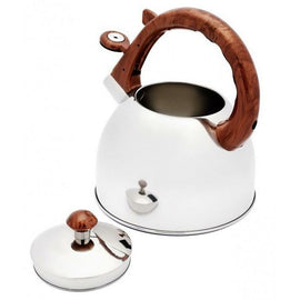 Florina Jasper Fluitketel 2,5 L – RVS Zilver met Houtlook Handvat – Inductie & Alle Warmtebronnen