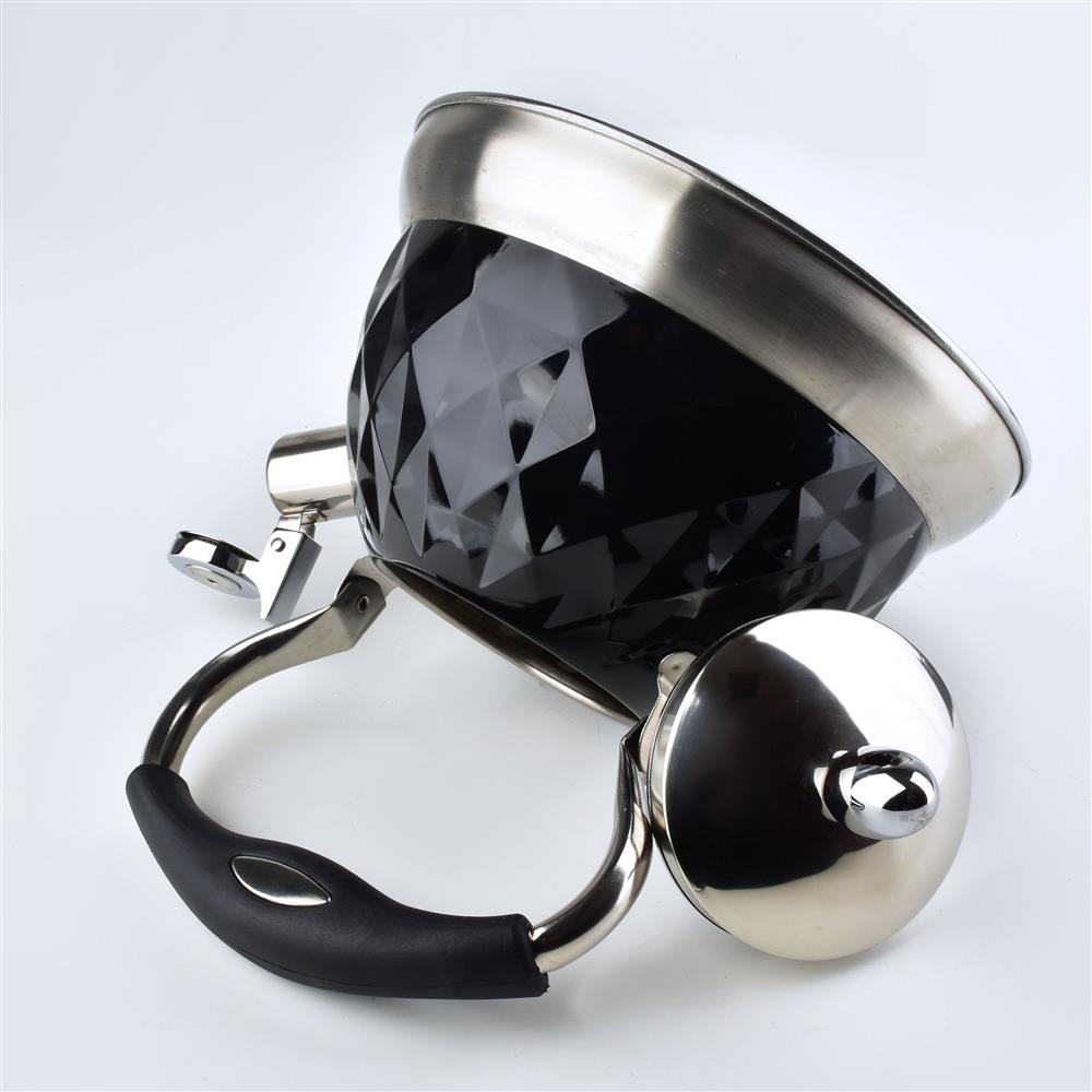 Cookini Diamond fluitketel met inklapbaar handvat RVS hoogglans zwart 3 Liter - ook geschikt voor inductie