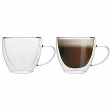 Afbeelding in Gallery-weergave laden, Set van 2 dubbelwandige koffie of thee glazen met oor 270ML
