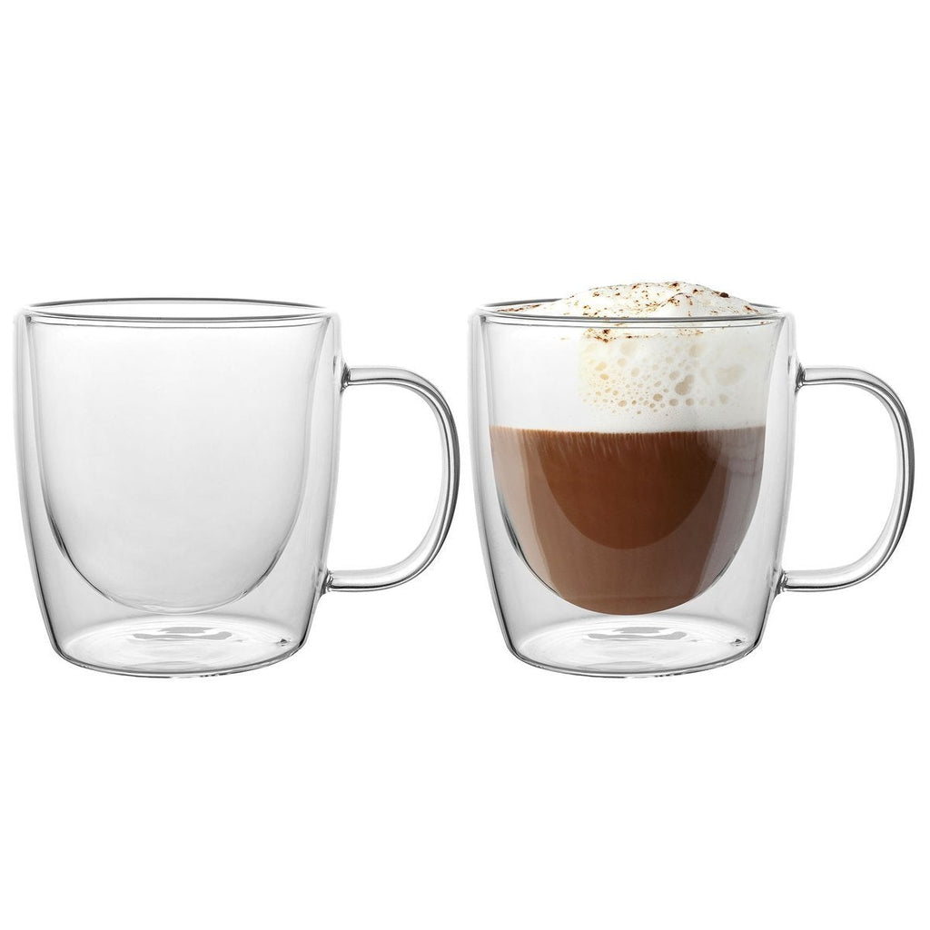 Set van 2 dubbelwandige koffie of thee glazen met oor 400ML