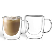 Afbeelding in Gallery-weergave laden, Set van 2 dubbelwandige koffie of thee glazen met oor 400ML